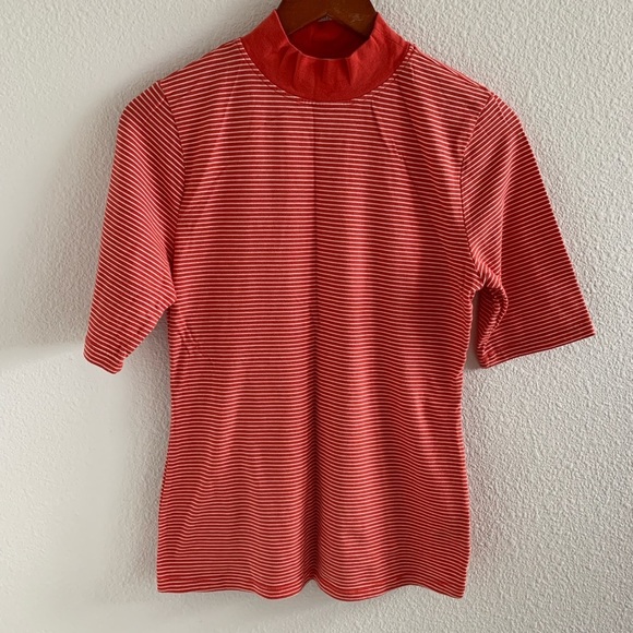 Anthropologie tla High Neck Top Mini Stripe Orange White Medium - Picture 1 of 6